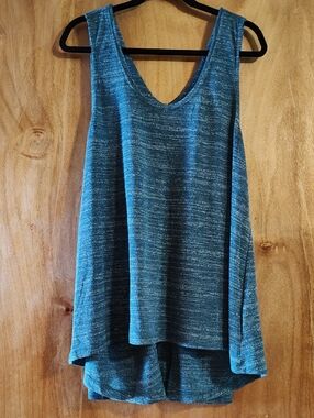Umgee Flowy Trapeze Tank Marled Turquoise High-Low Layered Cotton Blend Size L